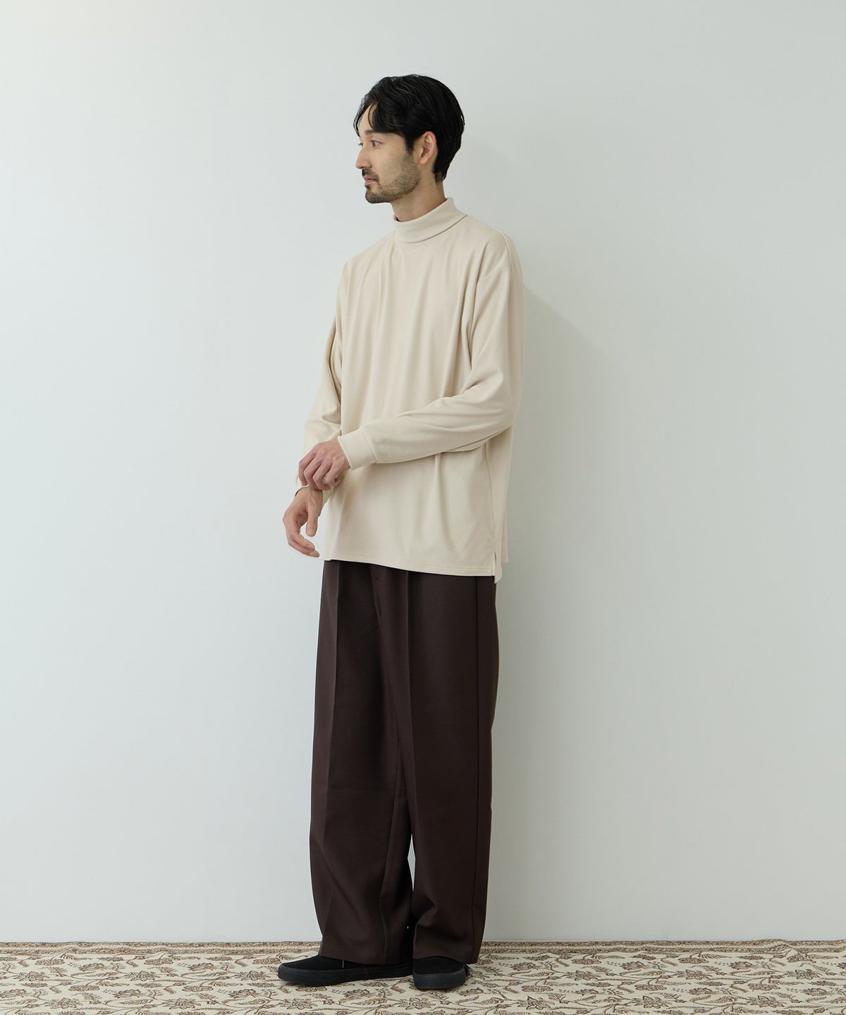 NAVY MAC HEAT あったか滑らかニットフリースTシャツ 長袖タートルネック メンズ