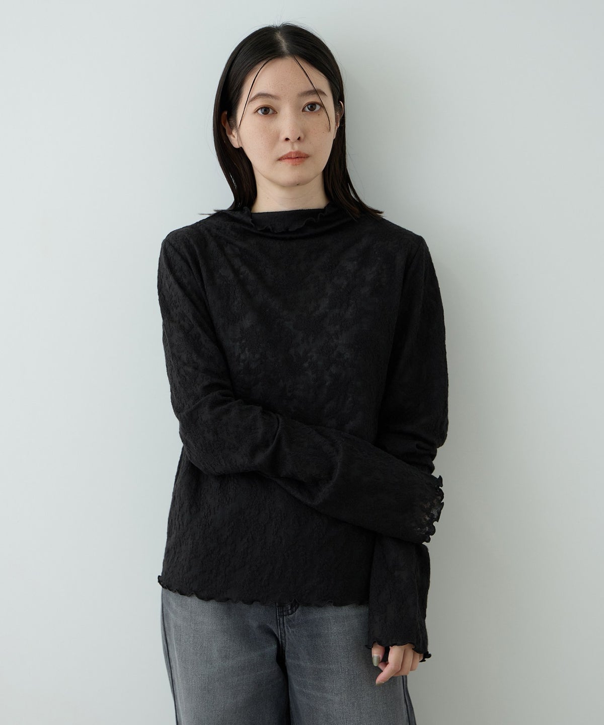 Free Nature フラワージャガード シアーハイネックプルオーバー レディース メール便 対応商品