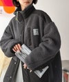 Classical Elf レトロ感漂う、暖かもこもこアウター。異素材切替えダブルジップボアブルゾン商品サムネイル-12