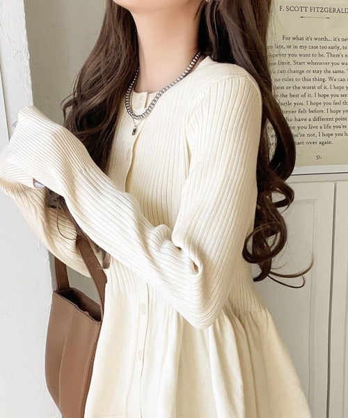 Classical Elf メリハリシルエットで即きれい見え◎リブフリルペプラムカーデトップス（長袖）商品画像-8