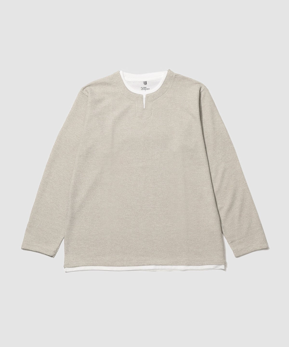 Real Standard メランジ変形ワッフルキーネック フェイクレイヤード長袖Tシャツ メンズ