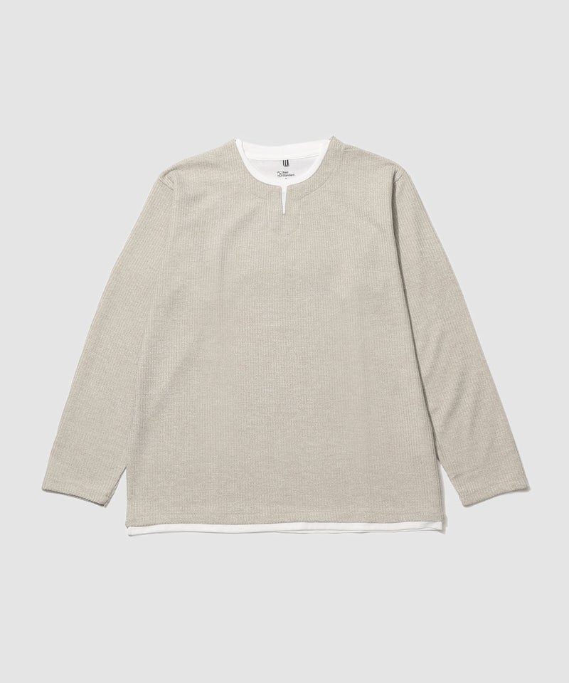 Real Standard メランジ変形ワッフルキーネック フェイクレイヤード長袖Tシャツ メンズ商品画像-1