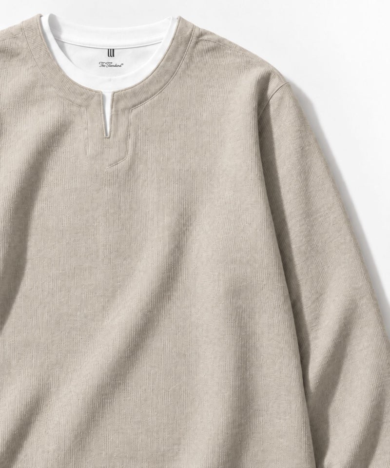Real Standard メランジ変形ワッフルキーネック フェイクレイヤード長袖Tシャツ メンズ商品画像-1