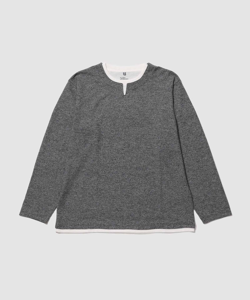 Real Standard メランジ変形ワッフルキーネック フェイクレイヤード長袖Tシャツ メンズ商品画像-2