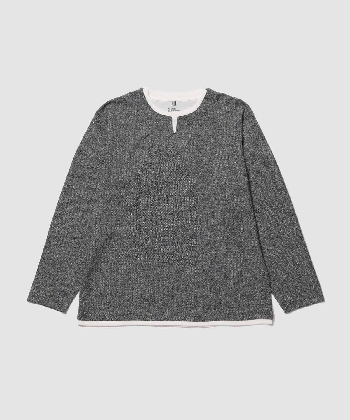 Real Standard メランジ変形ワッフルキーネック フェイクレイヤード長袖Tシャツ メンズ