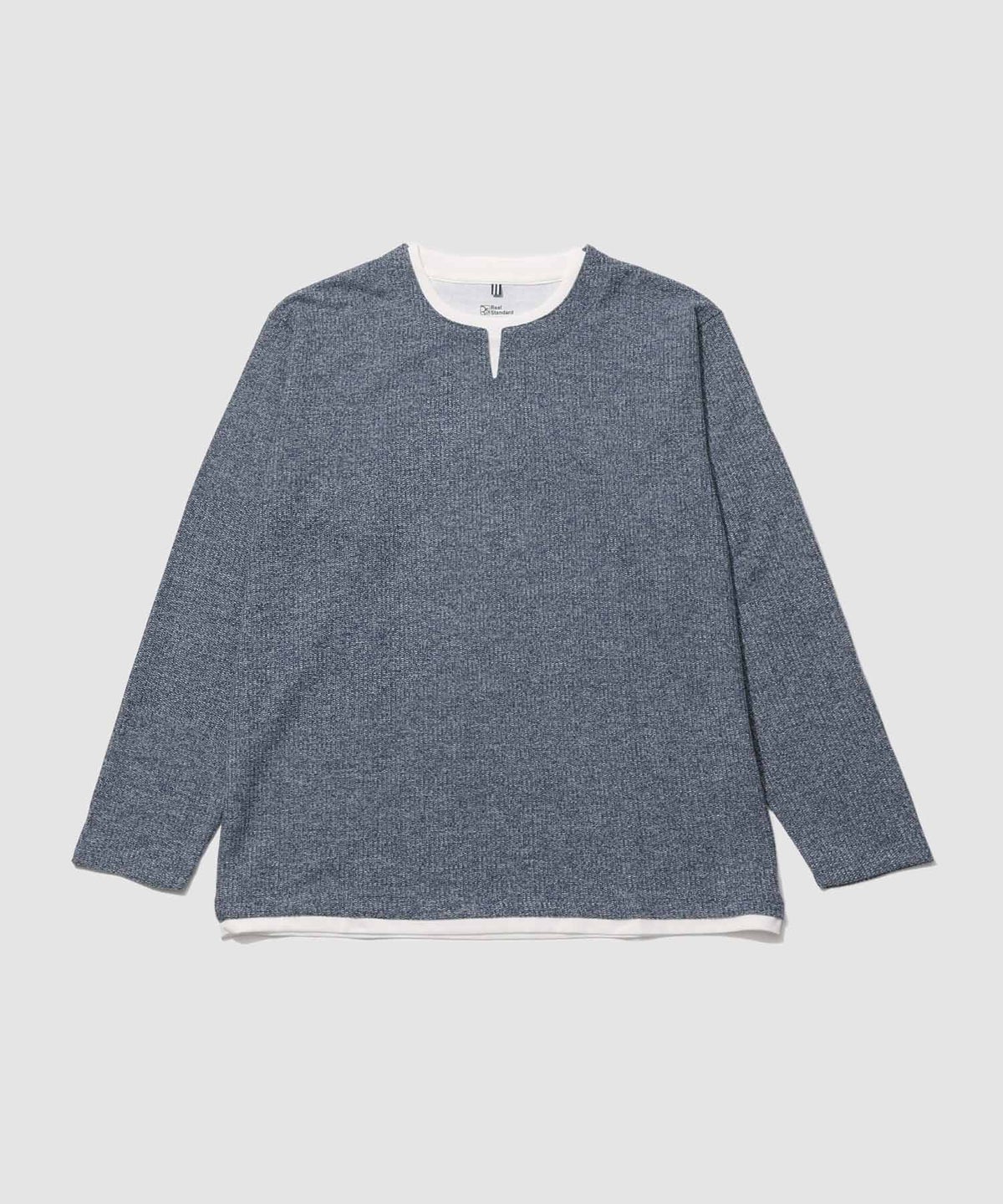 Real Standard メランジ変形ワッフルキーネック フェイクレイヤード長袖Tシャツ メンズ