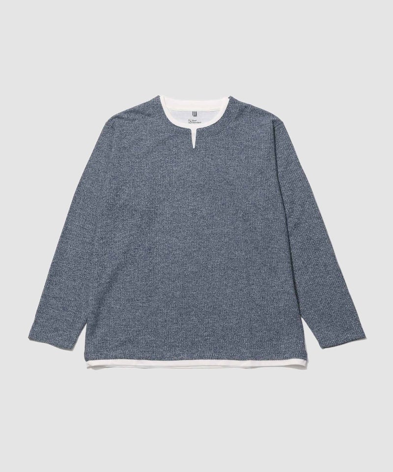 Real Standard メランジ変形ワッフルキーネック フェイクレイヤード長袖Tシャツ メンズ商品画像-4