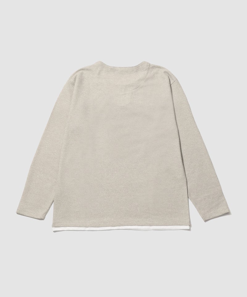Real Standard メランジ変形ワッフルキーネック フェイクレイヤード長袖Tシャツ メンズ商品画像-5