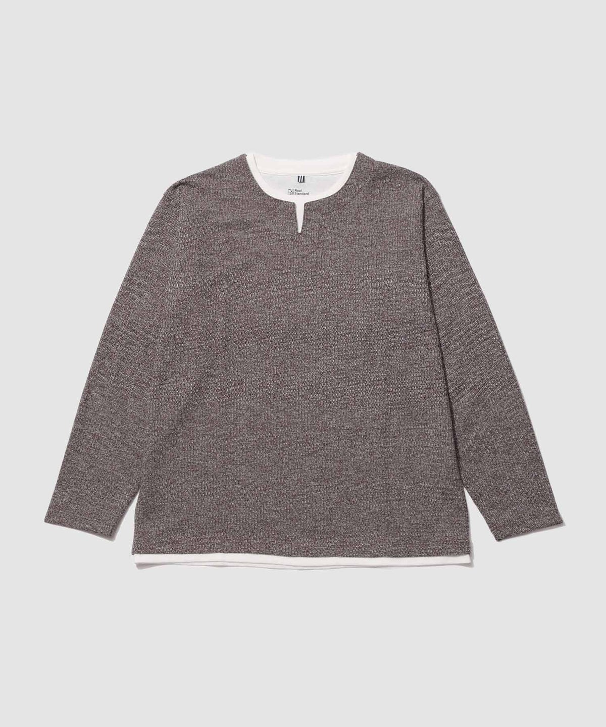 Real Standard メランジ変形ワッフルキーネック フェイクレイヤード長袖Tシャツ メンズ