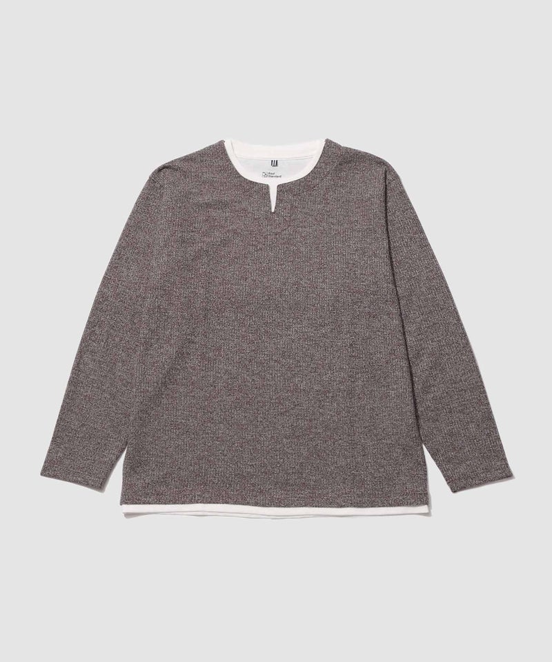 Real Standard メランジ変形ワッフルキーネック フェイクレイヤード長袖Tシャツ メンズ商品画像-5