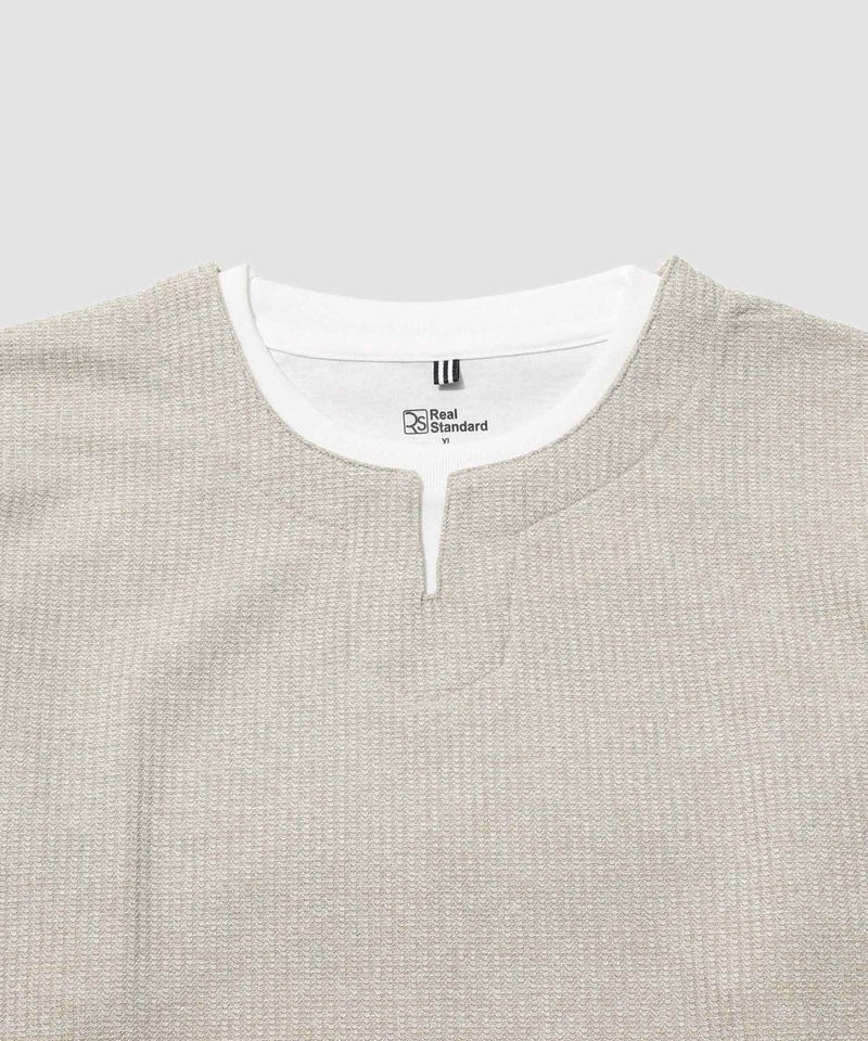 Real Standard メランジ変形ワッフルキーネック フェイクレイヤード長袖Tシャツ メンズ商品画像-6