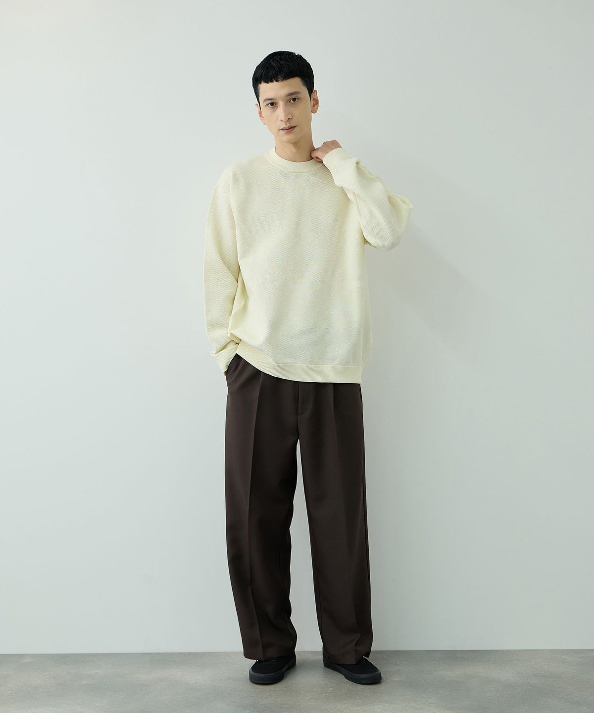 URBAN COLLECTION ポリエステルツイル ワイドストレートスラックス メンズ
