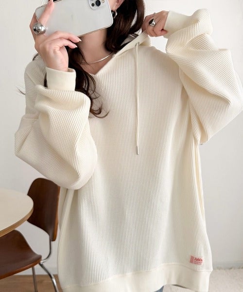 Classical Elf 《JaVa ジャバコラボ》毎日着たい、今っぽゆるっとシルエット。綿100%オーバーサイズワッフルパーカー商品画像-6
