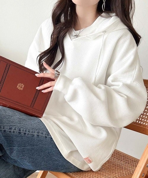 Classical Elf 《JaVa ジャバコラボ》毎日着たい、今っぽゆるっとシルエット。綿100％オーバーサイズワッフルパーカー商品画像-7