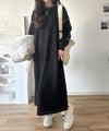 Classical Elf 《JaVaジャバコラボ》後姿が可愛い◎配色ステッチワッフルロングワンピース(長袖)商品サムネイル-10