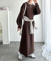 Classical Elf 《JaVaジャバコラボ》後姿が可愛い◎配色ステッチワッフルロングワンピース(長袖)商品サムネイル-19