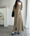 Classical Elf 《JaVaジャバコラボ》後姿が可愛い◎配色ステッチワッフルロングワンピース(長袖)商品サムネイル-23