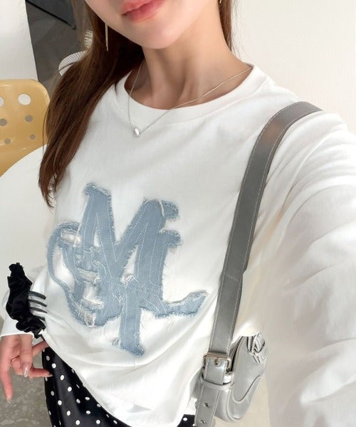 Classical Elf 【mily bilet】"秋もこの子と一緒♪"ヴィンテージライクな存在感。ドットデニムフリンジワッペン使いロンT(長袖)商品画像-4