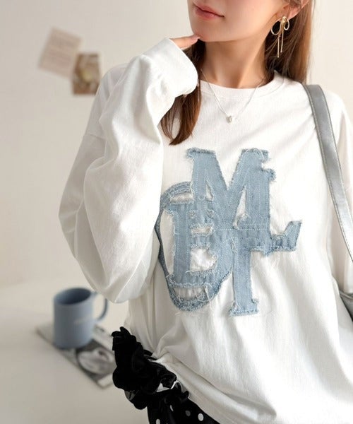 Classical Elf 【mily bilet】"秋もこの子と一緒♪"ヴィンテージライクな存在感。ドットデニムフリンジワッペン使いロンT(長袖)商品画像-10