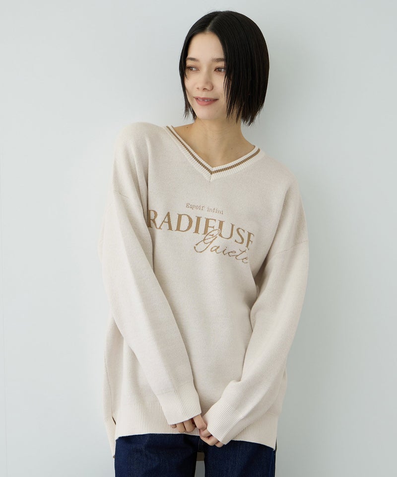 Free Nature ロゴジャガードVネックニットプルオーバー レディース商品画像-2
