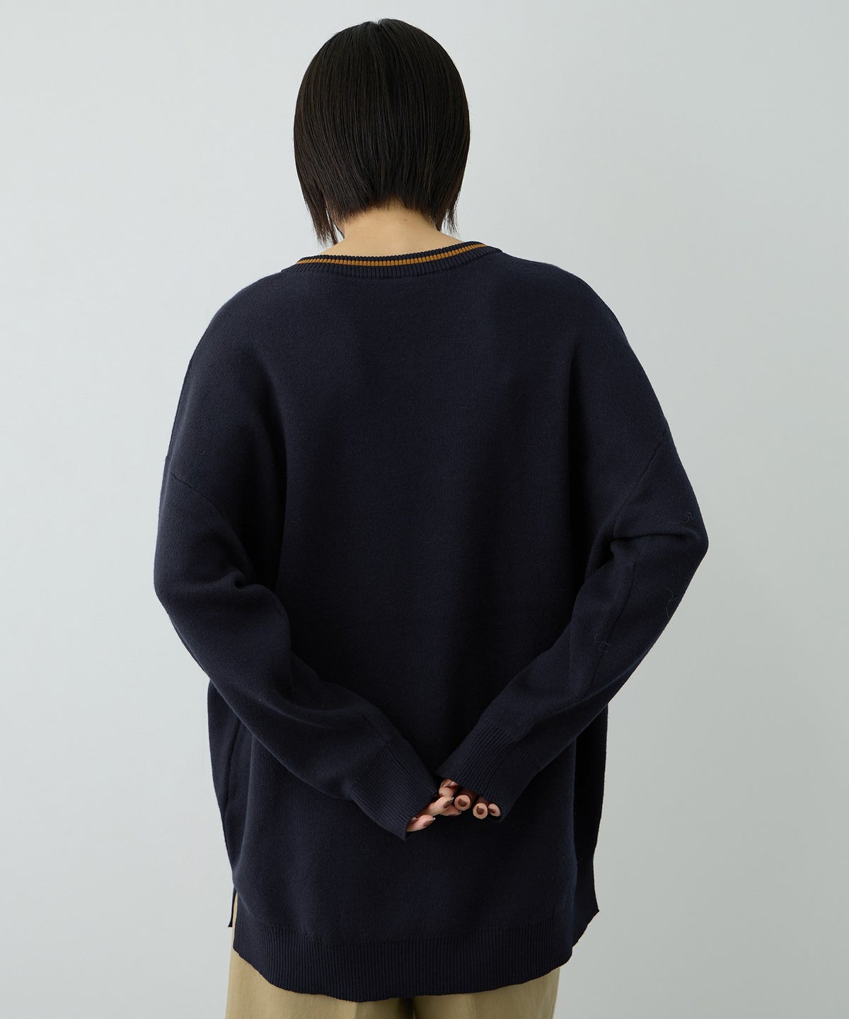 Free Nature ロゴジャガードVネックニットプルオーバー レディース