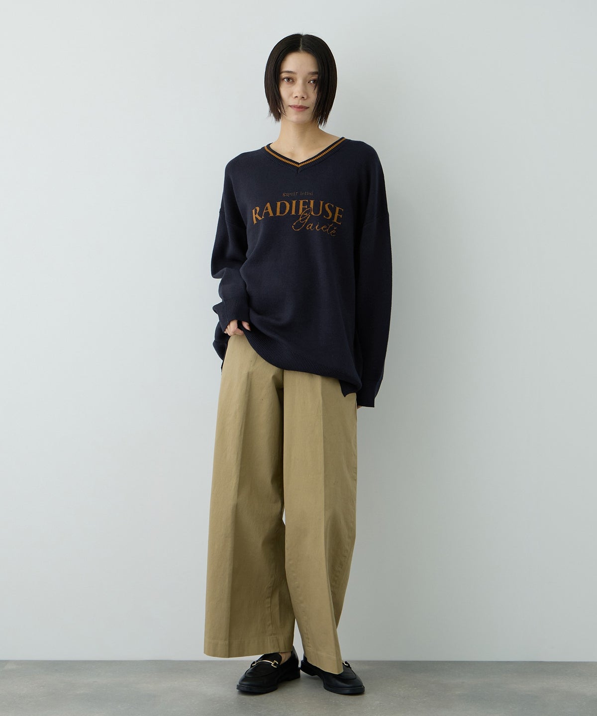 Free Nature ロゴジャガードVネックニットプルオーバー レディース