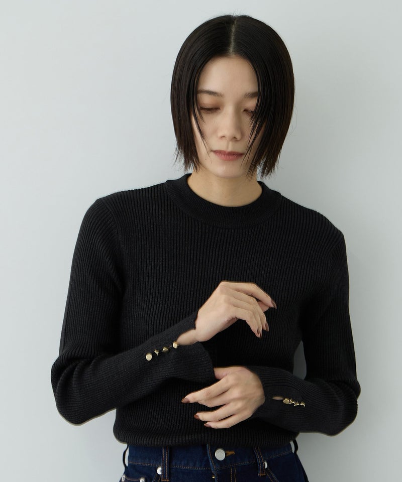 Free Nature ラメリブ袖ボタンハイネックニットプルオーバー レディース商品画像-19