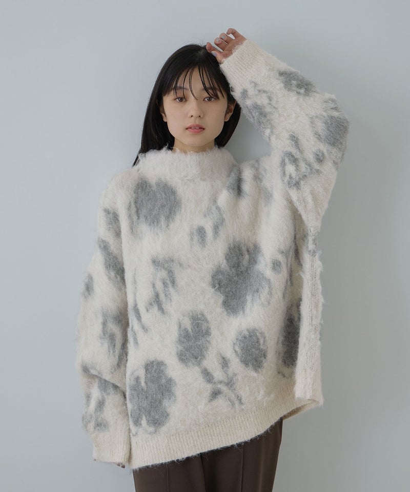 Free Nature 起毛フラワージャガードモックネックニット レディース商品画像-1