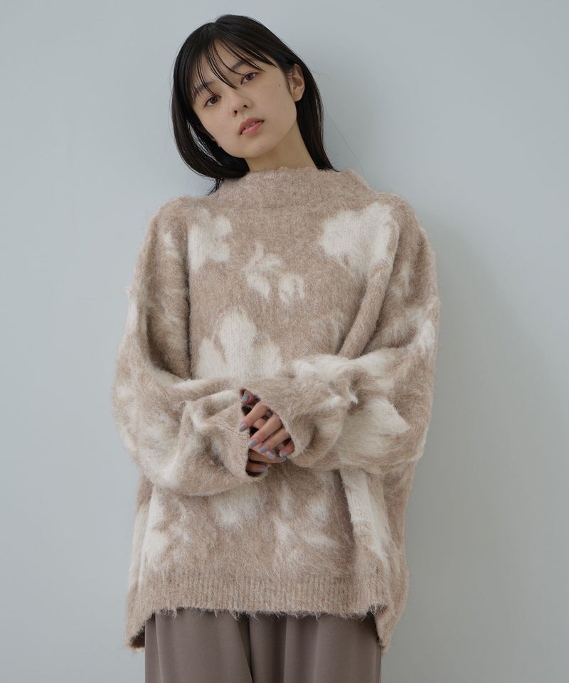 Free Nature  起毛フラワージャガードモックネックニット レディース商品画像-3