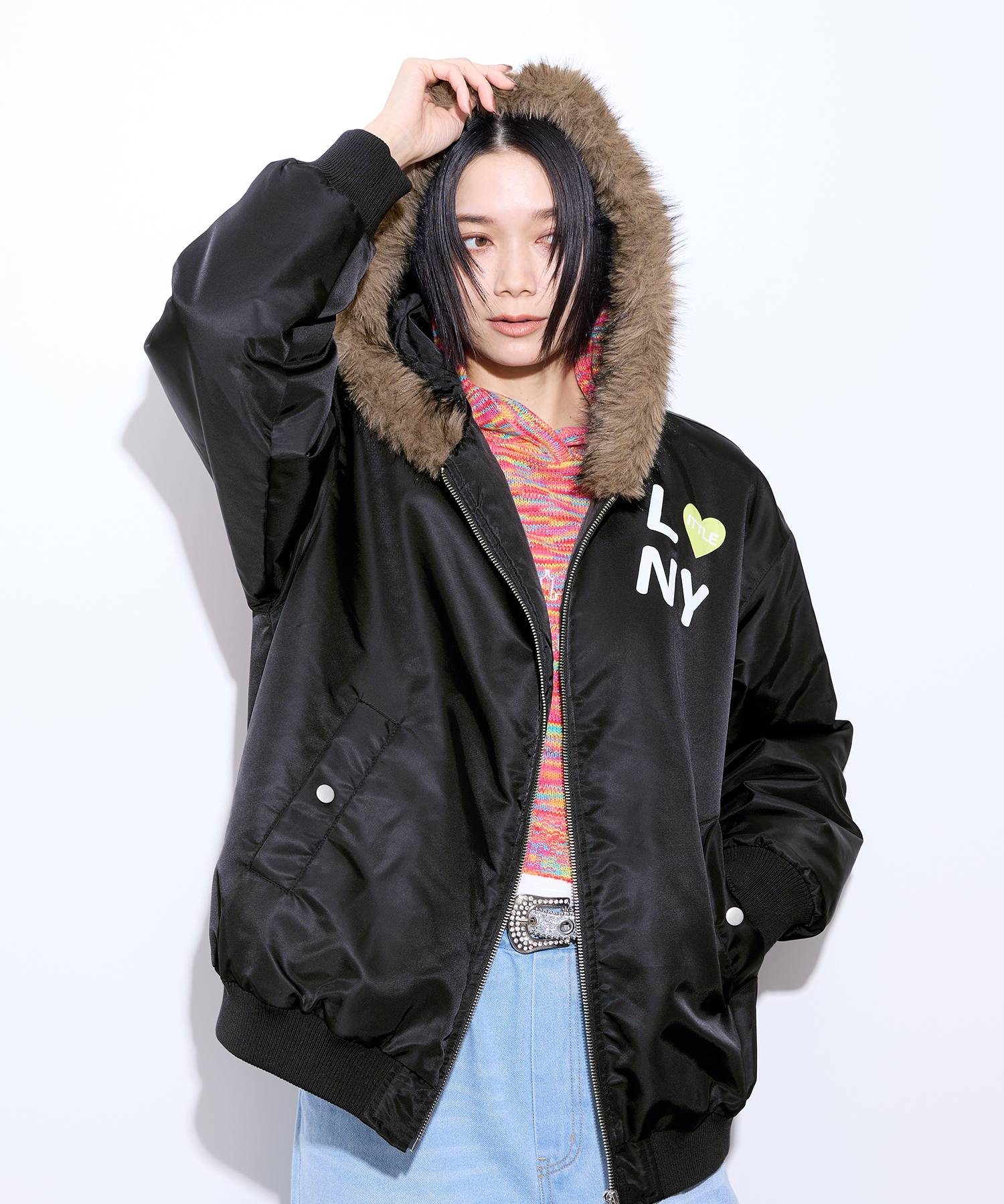 Little New York ふんわりファー付きフードブルゾン レディース