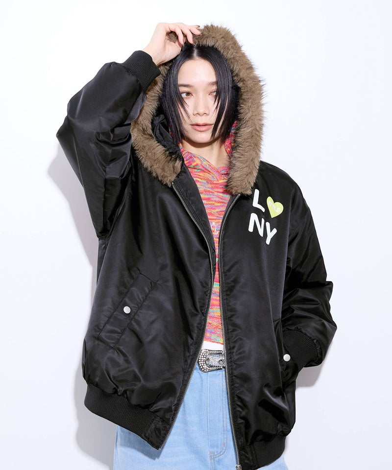 【先行予約10%OFFクーポン対象｜10/23より順次発送】Little New York ふんわりファー付きフードブルゾン レディース商品画像-1