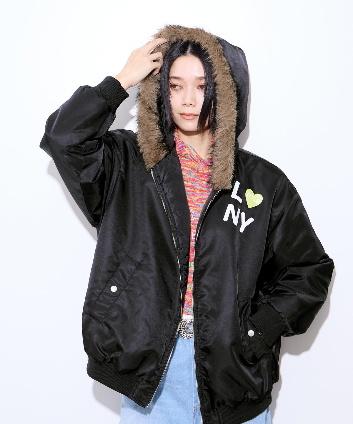 Little New York ふんわりファー付きフードブルゾン レディース