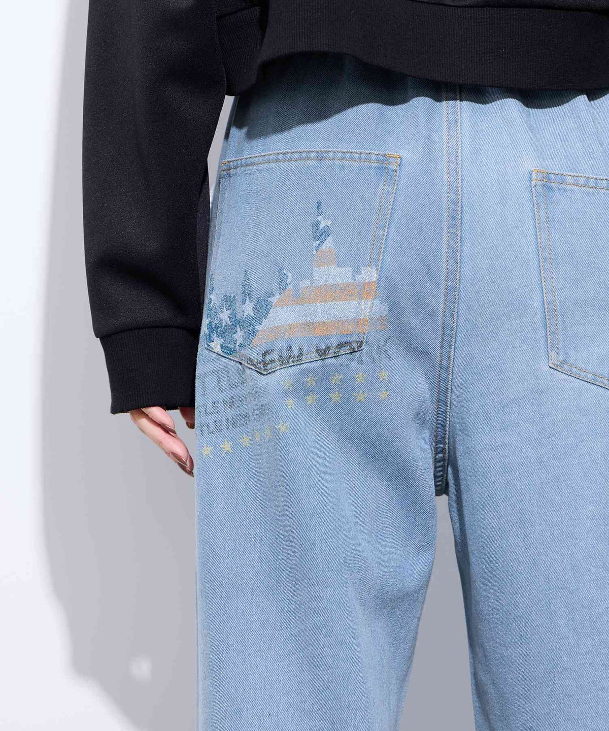Little New York バックプリントデニムワイドパンツ レディース