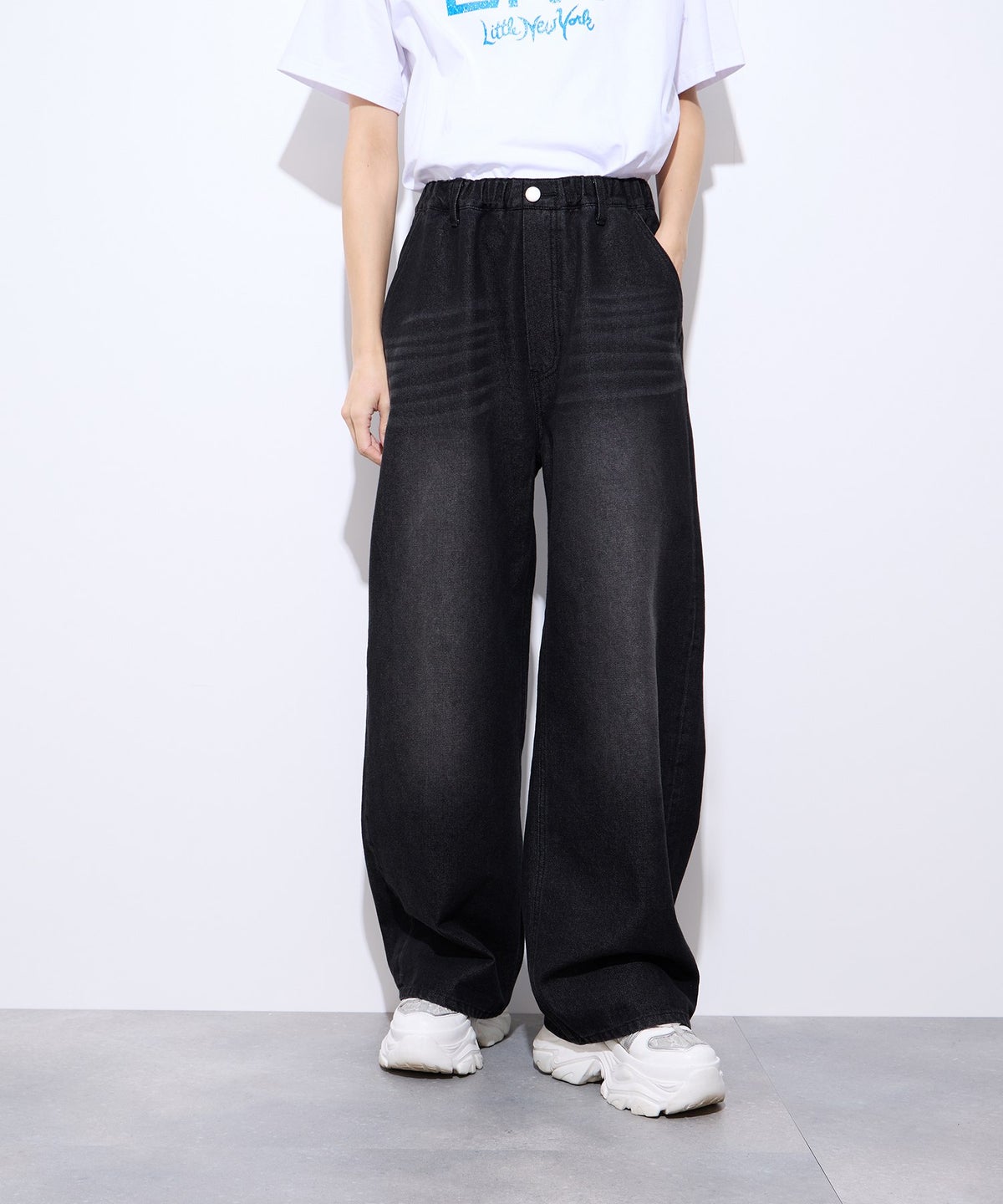 Little New York バックプリントデニムワイドパンツ レディース