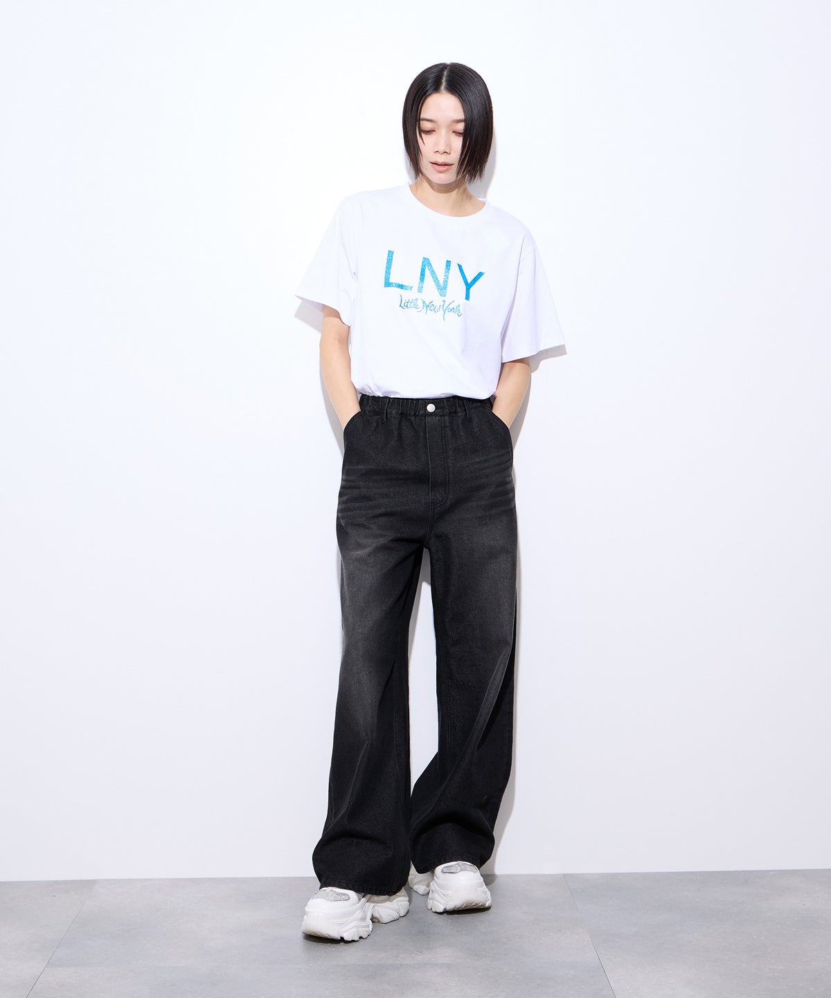 Little New York バックプリントデニムワイドパンツ レディース