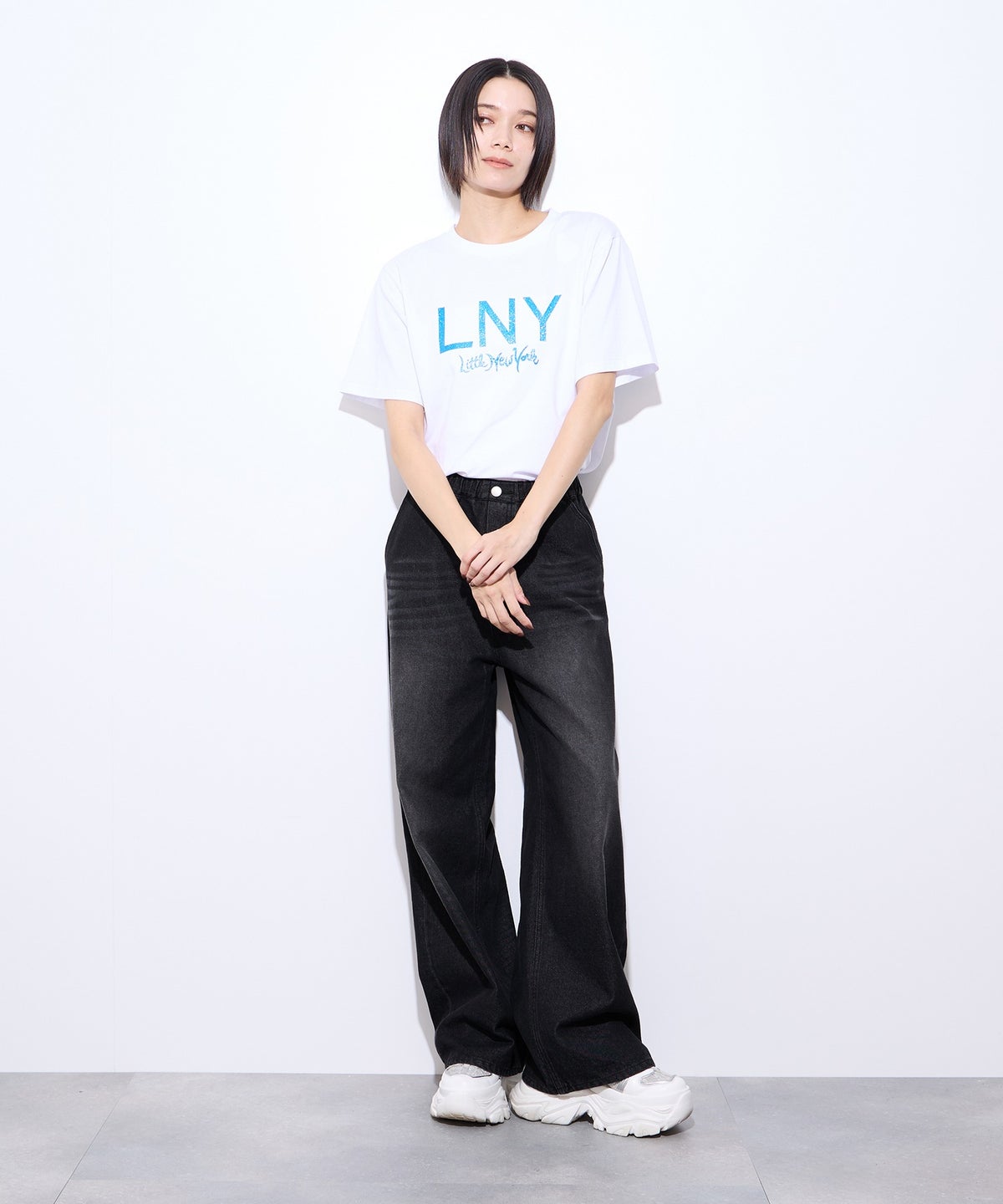 Little New York バックプリントデニムワイドパンツ レディース