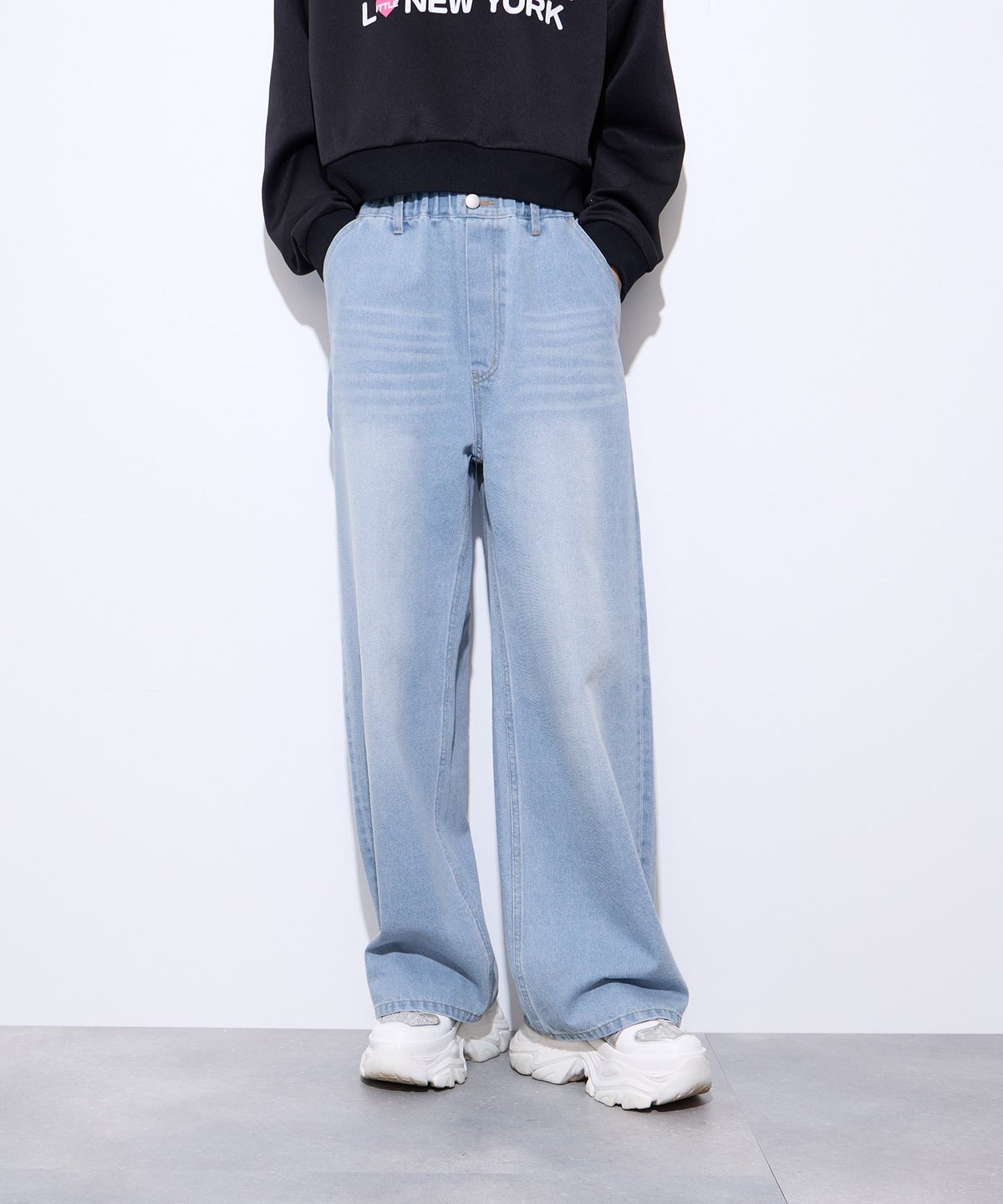 Little New York バックプリントデニムワイドパンツ レディース