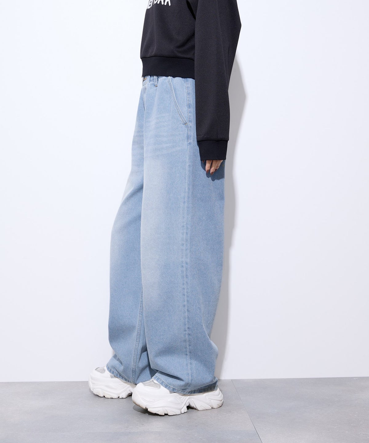 Little New York バックプリントデニムワイドパンツ レディース