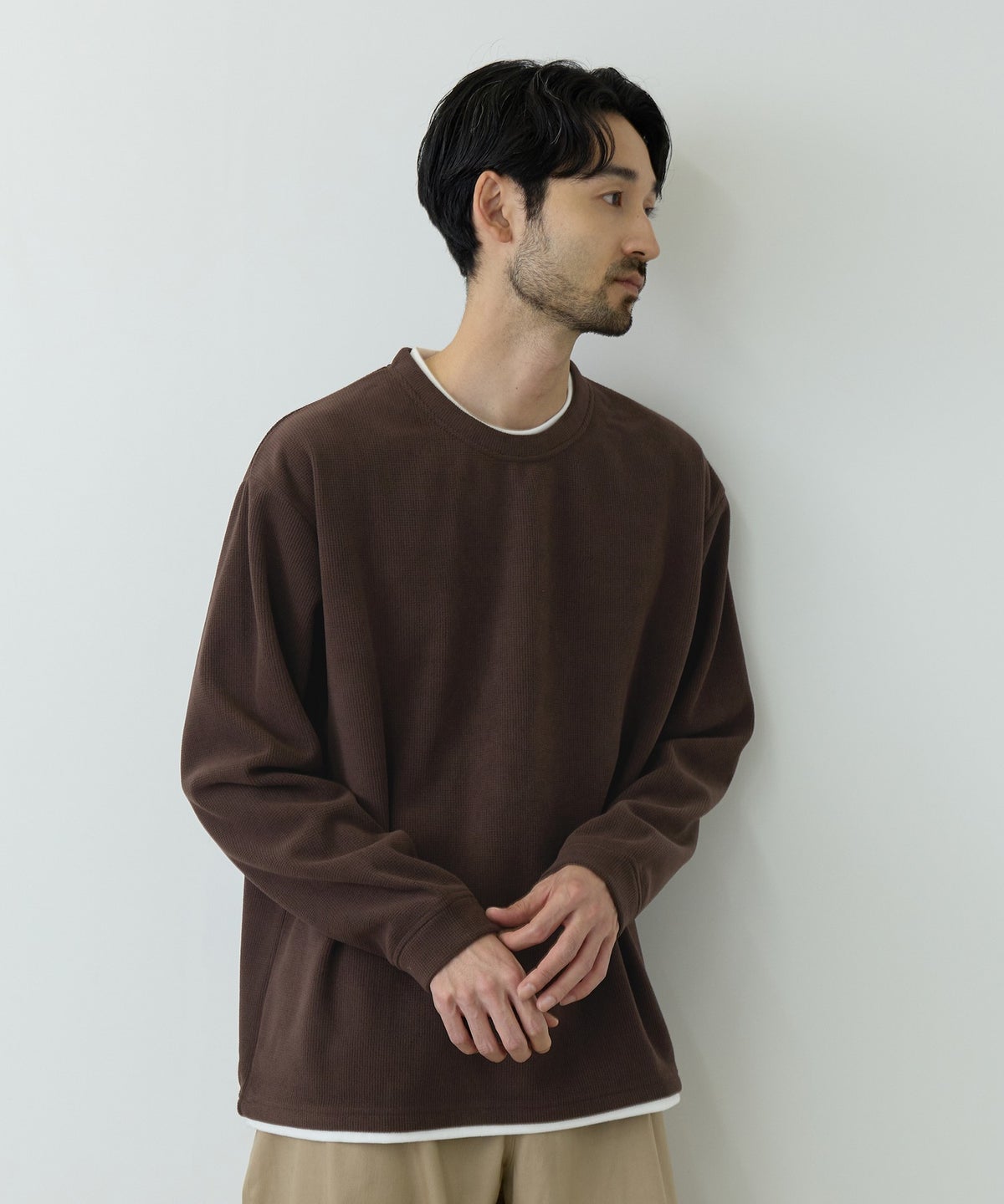 NAVY MAC HEAT トロリ サーマル 裏ボアクルーネックカットソー メンズ