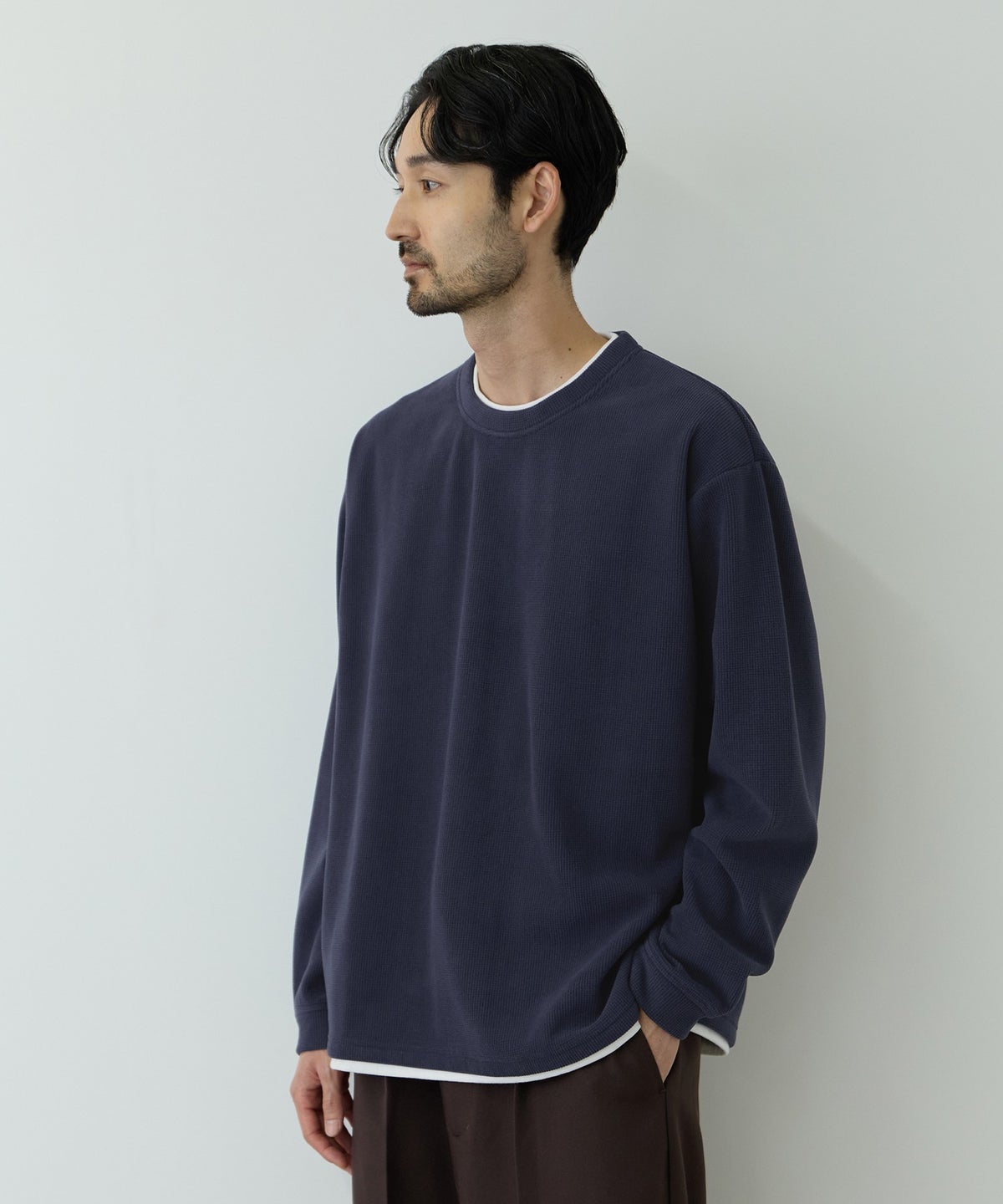 NAVY MAC HEAT トロリ サーマル 裏ボアクルーネックカットソー メンズ