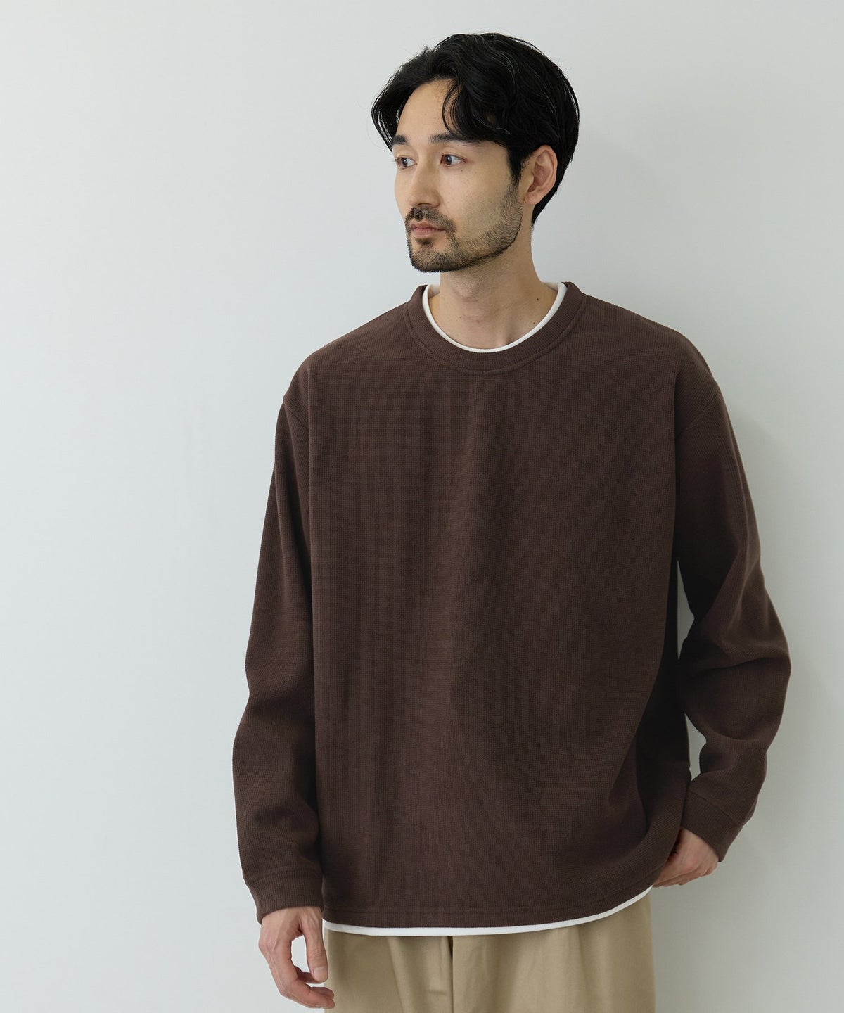 NAVY MAC HEAT トロリ サーマル 裏ボアクルーネックカットソー メンズ