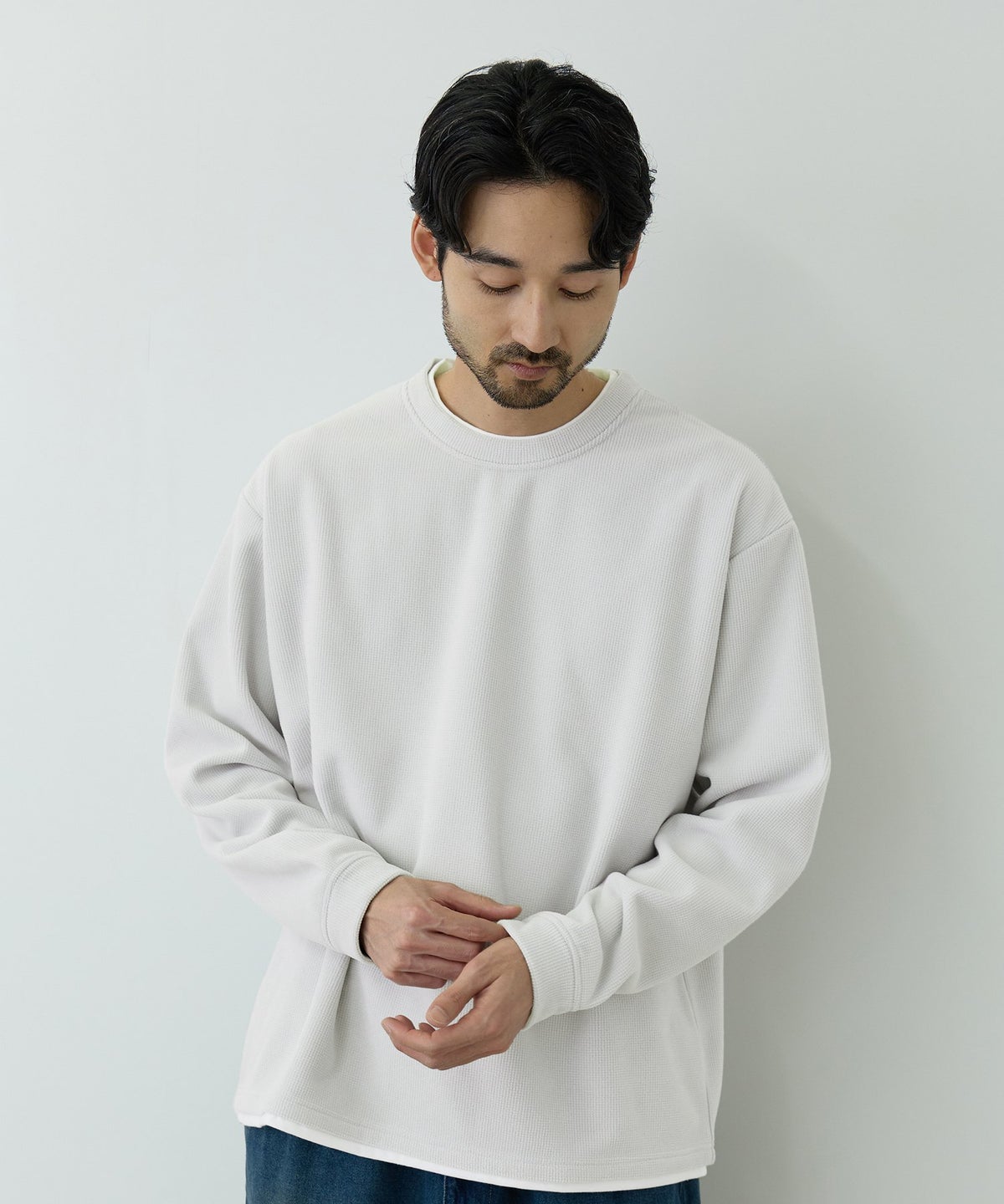 NAVY MAC HEAT トロリ サーマル 裏ボアクルーネックカットソー メンズ