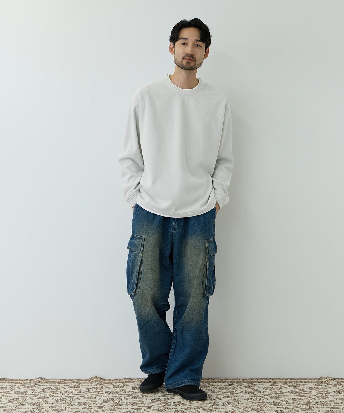 NAVY MAC HEAT トロリ サーマル 裏ボアクルーネックカットソー メンズ