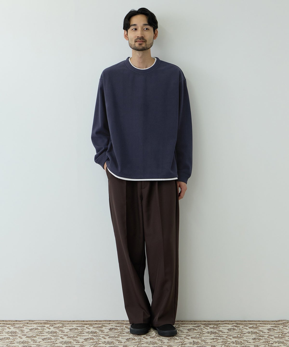NAVY MAC HEAT トロリ サーマル 裏ボアクルーネックカットソー メンズ