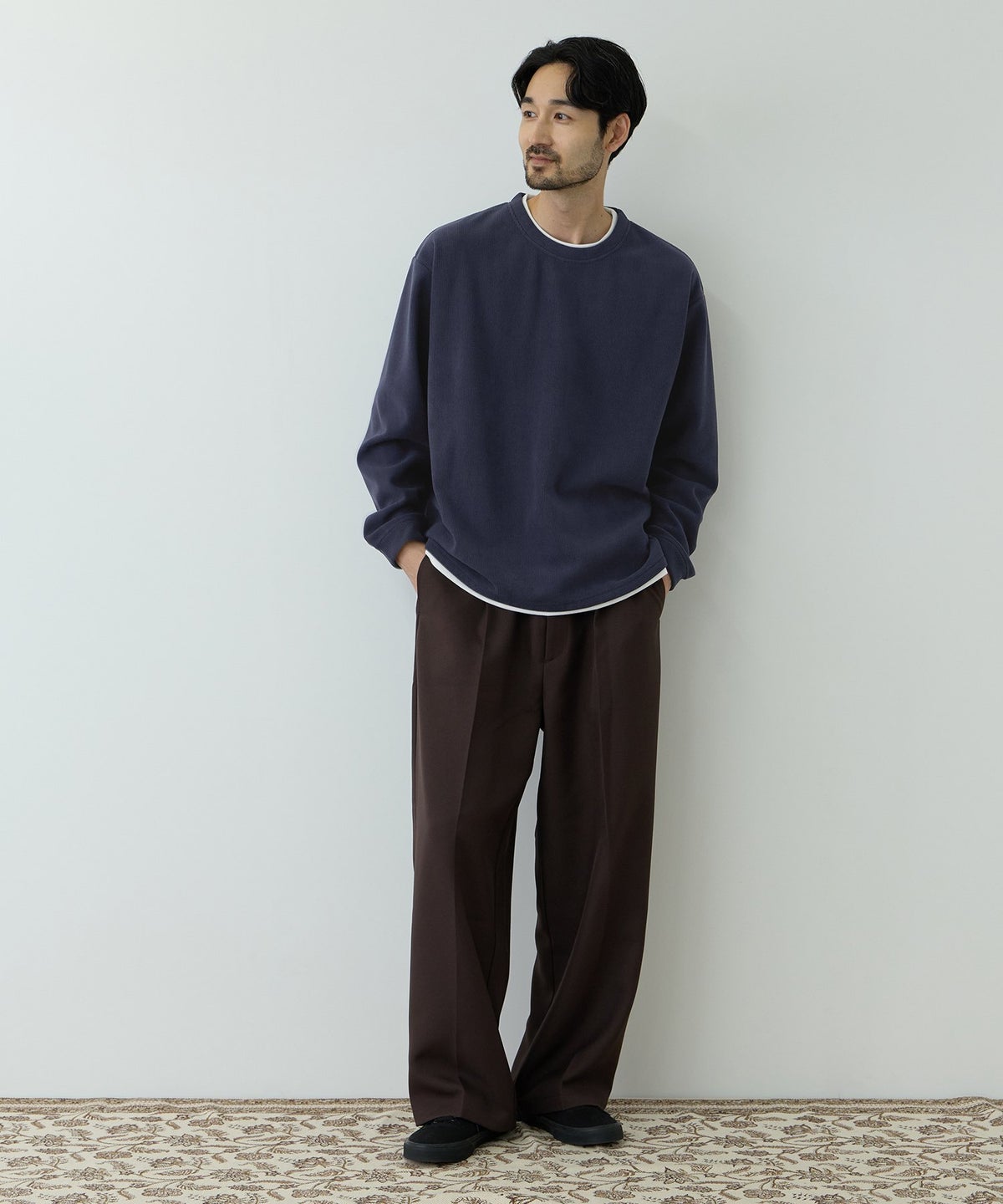 NAVY MAC HEAT トロリ サーマル 裏ボアクルーネックカットソー メンズ