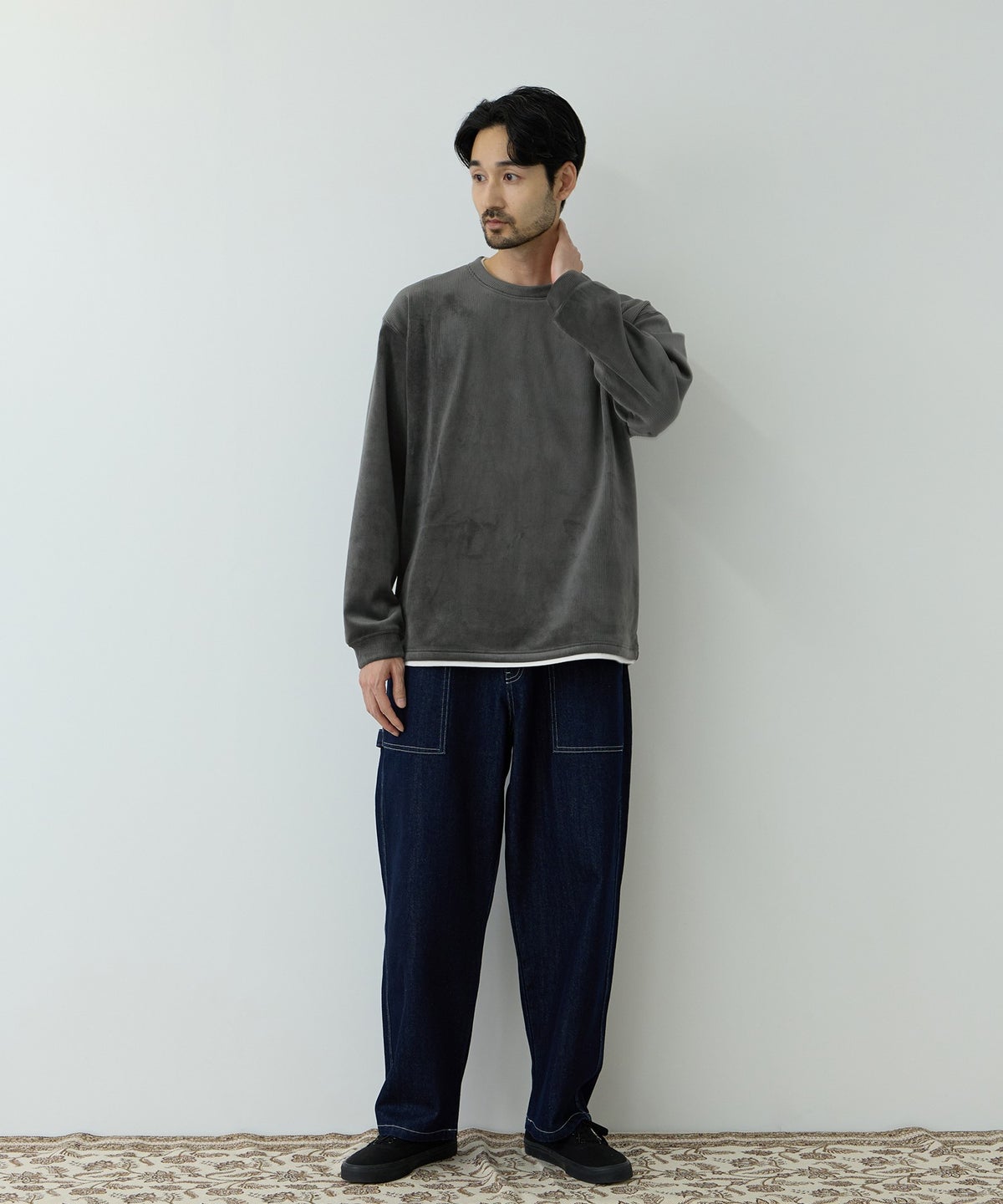 NAVY MAC HEAT トロリ カットコール 裏ボアクルーネックカットソー メンズ
