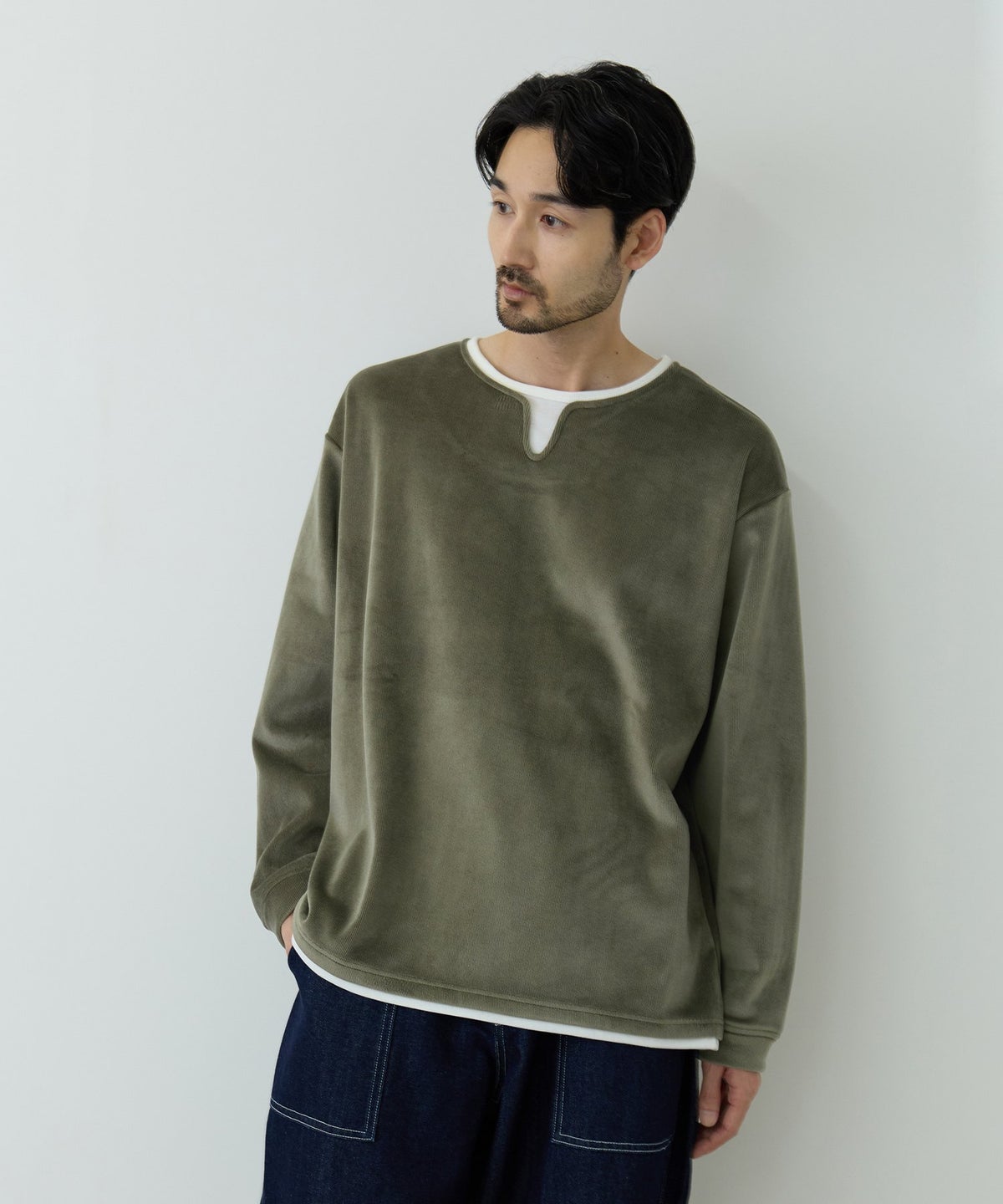 NAVY MAC HEAT トロリ スムース 裏ボアキーネックカットソー メンズ