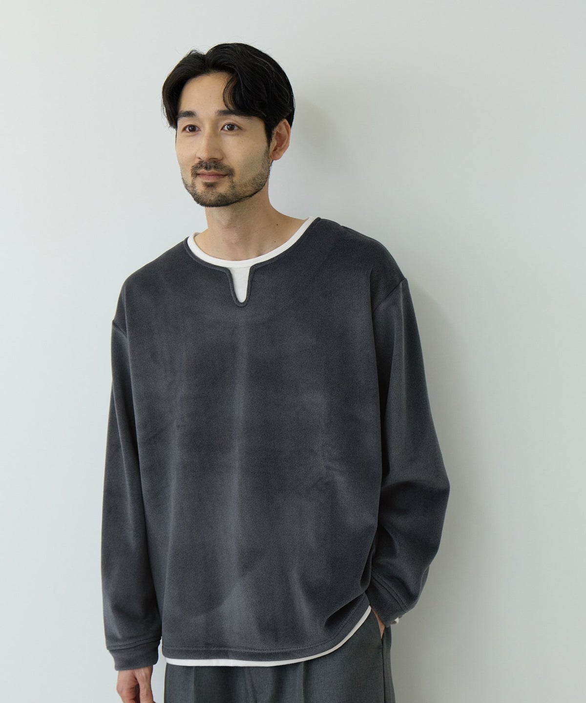 NAVY MAC HEAT トロリ スムース 裏ボアキーネックカットソー メンズ