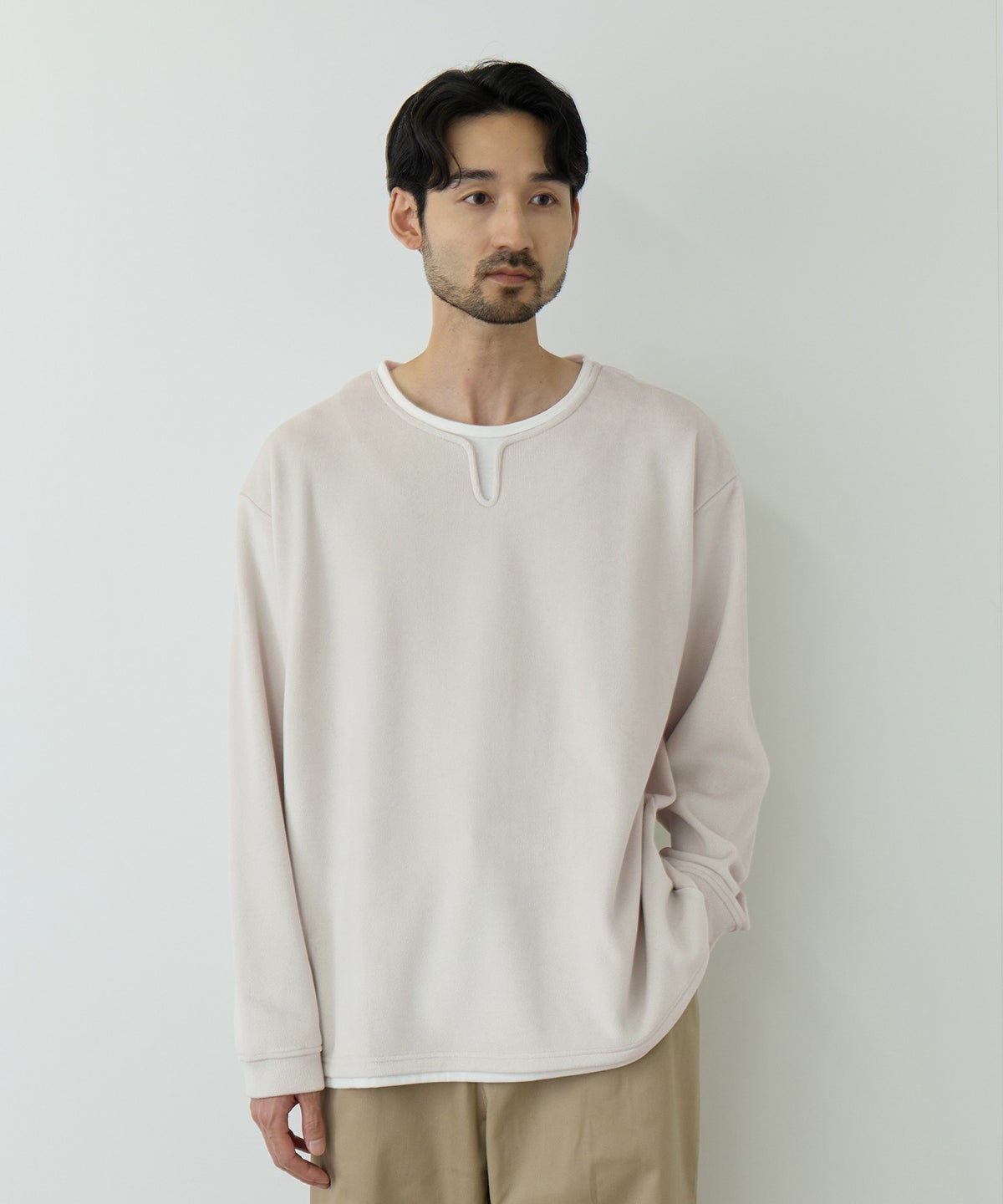 NAVY MAC HEAT トロリ スムース 裏ボアキーネックカットソー メンズ