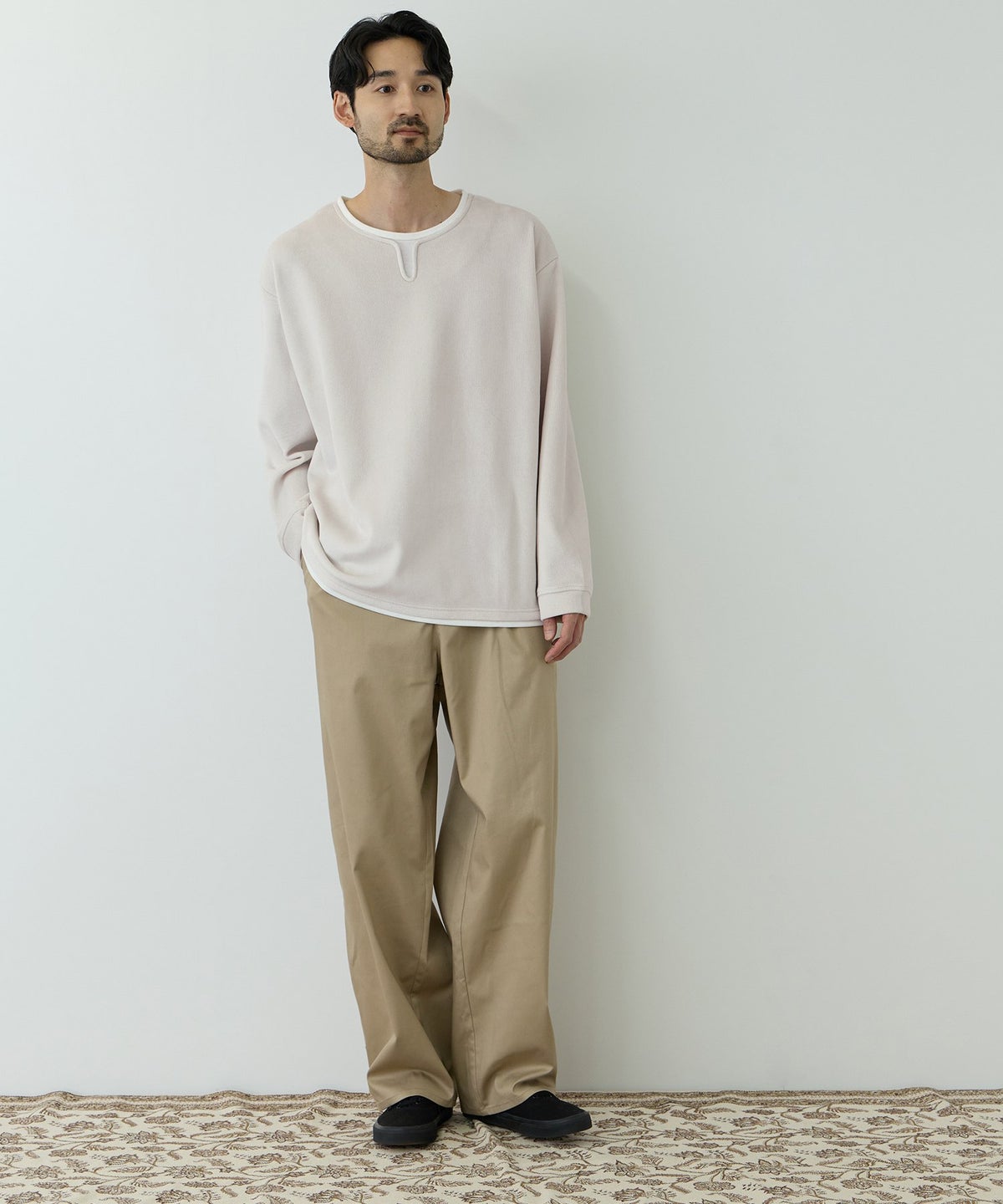 NAVY MAC HEAT トロリ スムース 裏ボアキーネックカットソー メンズ